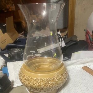 Vintage Elegant Glass Vase with Tan Base